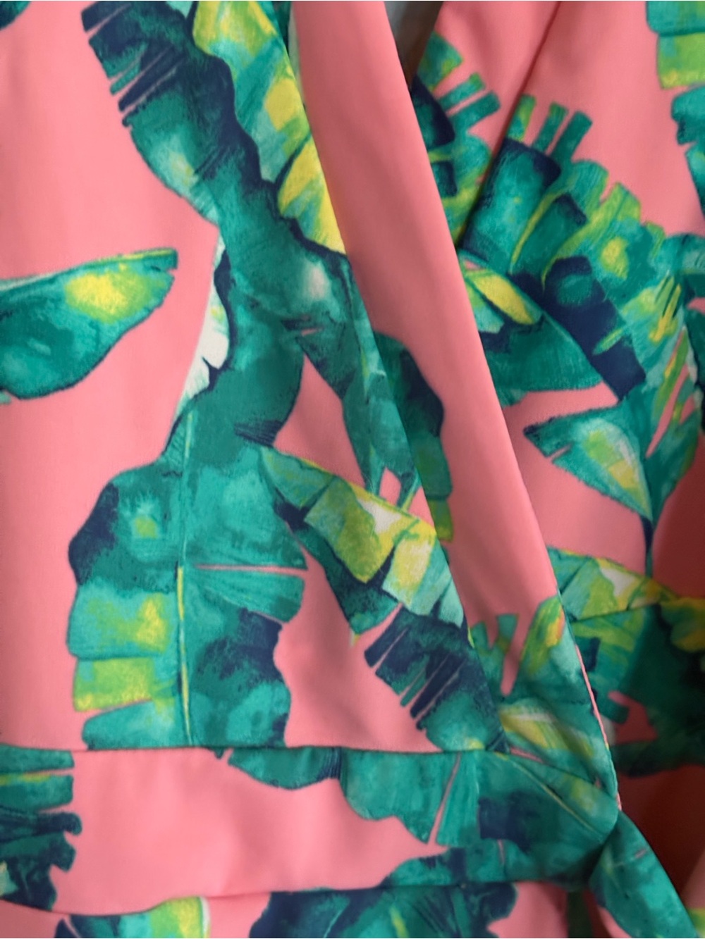 Cabana Life Pink Tropical Leaf One-Piece Swimsuit Cover-Up Jumper Romper - Picture 12 of 16